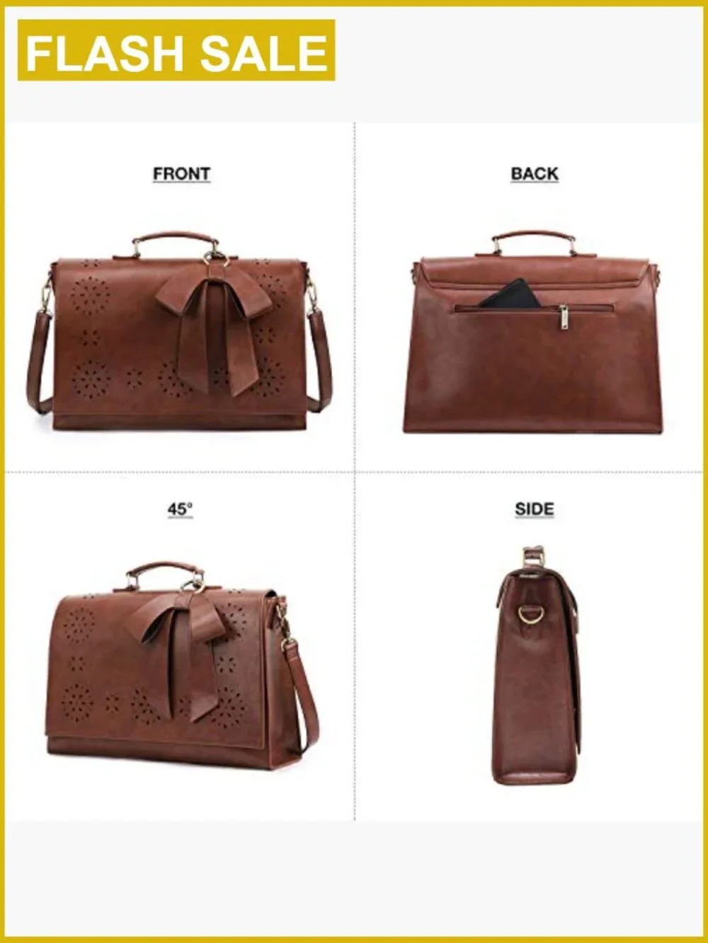 Vegan Leather Laptop Briefcase Satchel Bag for Work
